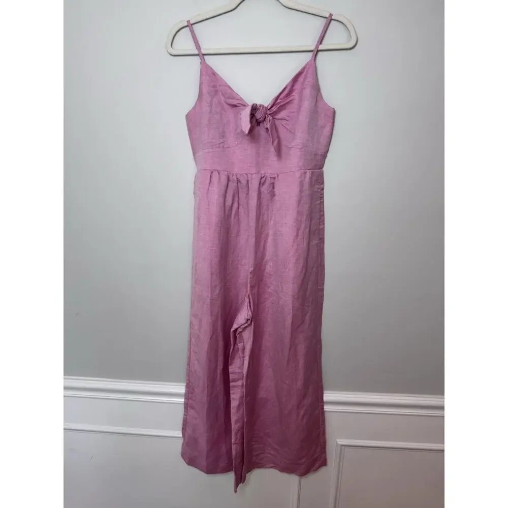 Ann Taylor LOFT Linen Blend Wide Leg Pink Cropped Romper Size 2P NWT
